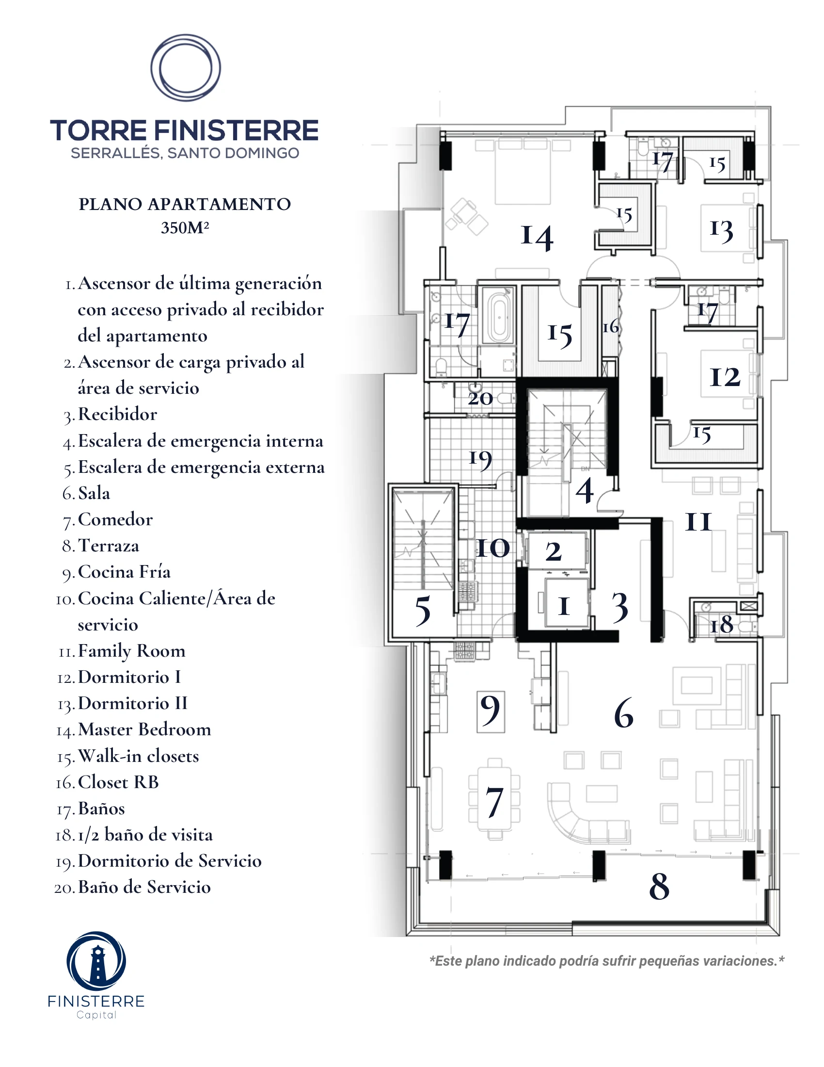 Plano Niveles 3–14 — 350 m²